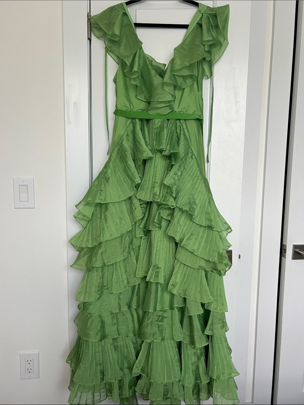 ANTONIO MELANI Lime Green Ruffled Maxi Dress